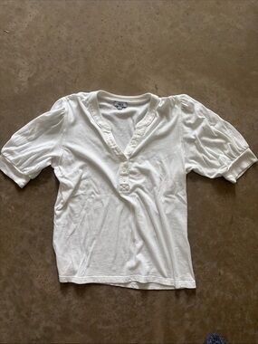 Rails White Button Henley Puff Sleeve Top